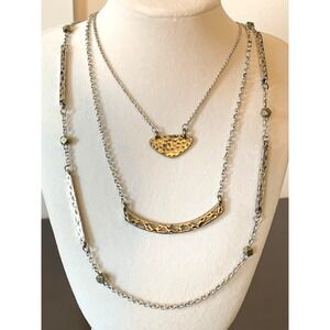3 in 1 Premier Designs Necklace Multi-Strand "Down to Earth" Silver Brass Plated
